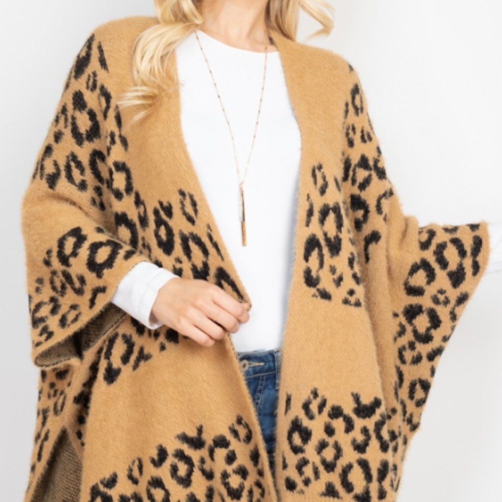Leopard Print Ruana Kimono Taupe